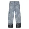 Jeans imprimés de la flamme inledonjm Men Street Porter designer en détresse pour pantalons de cargaison graffitis 057 211011