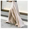 Kvinnors byxor Capris Asual Satin Flare Maxi Wide Leg Kvinnor Hög midja Solid Tunna Lösa Chiffon Byxor 2021 Sommar Kjol Plus Storlek P-130