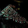Luxe baroque noir vert feuille de cristal couronne de mariée diadèmes couronnes infantis mariées bandeaux accessoires de cheveux de mariage 2112152632716