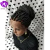 Parrucche intrecciate con scatola frontale in pizzo brasiliano 13x4 con i capelli del bambino per le donne nere africane Parrucca sintetica con trecce da 28 pollici