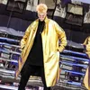 Performance Lange Trenchcoat Mannen Shiny Night Club Stage Dance Men Cloak Cape Coat Lange Mouw Capote Masculino Gold Silver XXL 211011