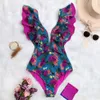 Swimsuit Sexy Ombro Ruffle Swimwear Mulheres Folha Pôsteres Banhando Ternos Beach Wear Chegada Monokini Nadar 210712