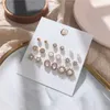 Luxurious Artificial Diamonds Pearls Stud Earrings Sun And Stars Style Design Beautiful Women 9 Pairs Studs Wholesale By Set