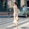 Styl francuski Syrenka Sukienka Kobiety Wiosna Lato Z Długim Rękawem Nisze Talii Split Fishtail Slim Mid-Długość Outfit 210601