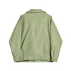 Autumn Women Loose Green Pu Faux Soft Leather Jacket Casual Female Zipper Streetwear Turn Down Collar Coat Outwear 210430