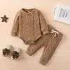 Bebê recém-nascido roupas casuais conjuntos 2 pcs novo meninos meninas malha sólida botão manga comprida botão romper tops calças para o outono inverno