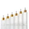 Storage Bottles & Jars 100pcs 30ml Flat Shoulder Frosted Clear Glass Dropper Bottle With White Lid 1oz Amber Serum Gold Cap