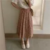 Vintage Floral Print Chic Soft Chiffon Long Skirt Summer Ladies Clothing Korean Femme Women High Waist Saia For Girls Streetwear 210619