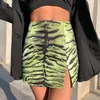 스커트 무수종 레트로 패션 여성 Bodycon 여름 호랑이 패턴 하이 허리 스플릿 연필 짧은 미니 스커트 클럽 거리 섹시한 바닥
