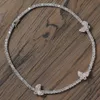 New Hip Hop Fashion Jewelry Charm Choker Necklace 4mm 16 "18"황동 설정 테니스 체인 3 Butterfly CZ 아이스 아웃 AAA Cubic Zirconia Lover Park 파티 선물