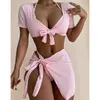 Maillot de bain Sexy Bikini fendu quatre pièces ensemble maillot de bain femme tissu spécial loisirs Style sangle fermer poitrine rafale 220106