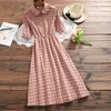 Mori Girl Summer Dress Mode Frauen Kurzarmplaid Vintage es Peter Pan Kragen weibliche Baumwolle Leinen Vestidos 210520