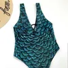 Colysmo Sexy Swimsuit Front After Two Ways Wear Bikinis Fish Scale Print Swimwear Women Cut Out Tie Up Beach Monokini 210527