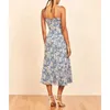 Strand-Sommerkleid mit Palmen-Print, Spaghettiträger vorne, Krawatte, sexy Schlitz-Slip-Kleid, elegante Midi-Kleider für Frauen 210712