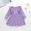 Girls Dresses Kids Knitted Sweater Dress Baby Ruffle Solid Cotton Princess Infant Knitting Tops Shirts Christmas Newborn Boutique Clothing B7883