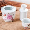 Service à saké en porcelaine, 3 pièces, verres à liqueur traditionnels de Style japonais, avec chauffe-eau, Pot à vin peint en fleurs de pêche, Carafe, tasse Saki
