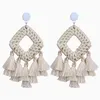 Bohemian Rattan Tassel Dangle Earrings for Women Lightweight Boho Jewelry Handmade Weaving Geometric Long Drop Statement