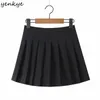 Vintage Solid Pleated Mini Skirt Kvinnor Back Zipper Hög midja Casual Sommar Fashion Jupe Femme 210430