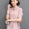 Frauen Frühling Sommer Stil Chiffon Blusen Hemden Dame Casual Kurze Flare Hülse Peter Pan Kragen Blusas Tops DF3731 210609