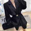 女性のスーツブレイザーズ気質ビンテージフルスリーブレディーススーツ女性用エレガントなベルトロングブラックファムル2022年ブレザー