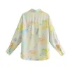 Women Tie-Dye Print Soft Blouses Vintage Long Sleeve Button-up Female Shirts Blusas Chic Tops 210430