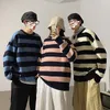 Femmes rayé pull décontracté surdimensionné pull pulls à manches longues tricots streetwear femme automne hiver coréen chaud couple x0721