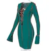 Roupas femininas mais recente design 2024 outono inverno moda sexy com decote em v bandage vestidos oco mangas alargadas vestido casual