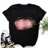 Zogankin Pink Heart Flower Print Dames Zwart Tshirt Katoen Casual Zomer Nieuwe Mode T-shirt 90s Yong Girl Tops X0527