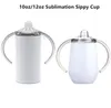 Sublimation White 12oz Sippy Straight Cup Mug 10oz Biberon Bicchiere in acciaio inox con isolamento sottovuoto per bambini Regali Tazze da latte con manico