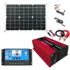 Solar Power Generation System 18W Panel+4000W Inverter with Dual USB Charger Ports+30A Controller Set - 12V to 220V Black