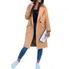 Autumn Winter Women Wool Coat Solid Color Lapel Collar Jacket Knee Length Woolen Blends Coats