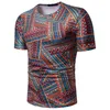 Moda Ethnic Print T Shirt Mężczyźni Marka Slim Fit Tee Koszula Homme Lato Krótki Rękaw Casual Tshirt Dla Mężczyzn Camisetas Masculina 210524