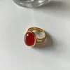 Amaiyllis 925 Sterling Zilver Minimalistische Mode Rode Agaat Ring 18 K Goud Open Ringen Celi Franse stijl Sieraden voor vrouwelijk geschenk