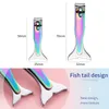 2022 Fashion Rainbow Color Mermaid Shape Nail Clipper Stainless Steel Finger Toe Nails Cutter Scissors Nippers Tång Manikyr Pedicure Tool Fishtail Design