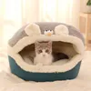 Hoopet Pet Cat Basket Bed House Warm Cave Kennel för hundvalp Hem Sova Teddy Bekväm 211111
