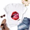 Сексуальные губы дизайн женщин летняя футболка топы белые жены милая коротка одежда для рот рот