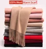 Winter 100% Pure Wool Sjaal Hals Warmer Vrouwen Echarpe Wrap met Kwastje Pashmina Foulard Femme Merino Cashmere Sjaals voor dames