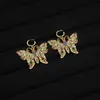 Classic Bow Diamond Charm Earrings Double Letter Pearl Pendant Eardrops Women Elegant Crystal Dangler For Birthday Date Anniversary