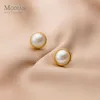 Klassisk Retro Big Pearl 925 Sterling Silver Stud Örhängen För Kvinnor Enkel Bröllopsfest Fin Smycken Brincos 210707