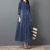 Casual Dresses Höst Japansk Koreansk Lös Klänning Stitching Solid Färg Denim Lapel Långärmad Plus Storlek Kvinna Kläder Vestidos