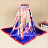 Square Satin Silk Scarf Women Fashion Summer Beach Shawl Designer Feather Print Scarves Bandana 90*90cm 5 colors