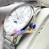 42mm Patrimônio Perpétua Calendário Moon Fase 43175 Mens Automático Assista Prata / Branco Dial Branco Pulseira de Aço Inoxidável Relógios TimeZoneWatch E157