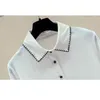 Korean Fashion Women Office Lady POLO Collar Clothing Loose Chiffon Shirt Elegant Tops Long Sleeve and Blouse 11225 210521