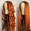 Allove Body Wave 8-28INCH Transparent HD Människans hår spets fram peruker 13x1 t Part Ginger Orange Ombre färg rak för svarta kvinnor