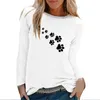 Ours Paw Imprimer T-shirts à manches longues Femmes automne Hiver Chemises pour femmes en vrac Blanc rond Col Tops pour filles Mujer Camisetas Y0629