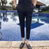 春の夏のメンズドレスカジュアルスリムストライプスーツパンツフォーマルなビジネスズボン足首の長さの男性服29-35 210527