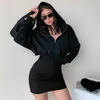 Gratis Kvinnors Casual Hooded Dress Design Zip Long Sleeve Club Party Mini Vestidos 210524