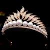 Barok büyük inci gelin tiaras kafa bandı düğün saç kronları yarışçı rhinestone kristal diadem mücevher aksesuarları klipler barrettes