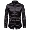 Mäns Casual Shirts Mens Mandarin Collar Silk Satin Klänning 2022 Märke Regular Fit Långärmad tröja Män Business Camisa Masculina1