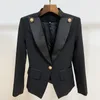 High Street Designer Стильный Blazer Женская Однонародный Льон Украшенный атласной воротником Куртка 210521